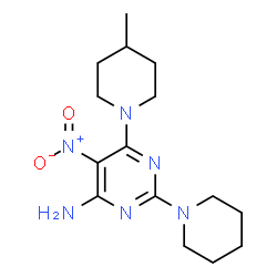 ChemSpider 2D Image | 6-(4-Methyl-1-piperidinyl)-5-nitro-2-(1-piperidinyl)-4-pyrimidinamine | C15H24N6O2