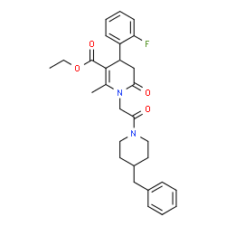 ChemSpider 2D Image | Ethyl 1-[2-(4-benzyl-1-piperidinyl)-2-oxoethyl]-4-(2-fluorophenyl)-2-methyl-6-oxo-1,4,5,6-tetrahydro-3-pyridinecarboxylate | C29H33FN2O4