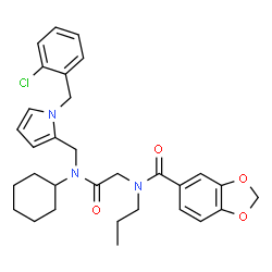 ChemSpider 2D Image | N-{2-[{[1-(2-Chlorobenzyl)-1H-pyrrol-2-yl]methyl}(cyclohexyl)amino]-2-oxoethyl}-N-propyl-1,3-benzodioxole-5-carboxamide | C31H36ClN3O4