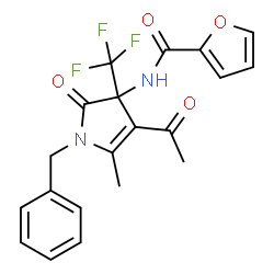 ChemSpider 2D Image | N-[4-Acetyl-1-benzyl-5-methyl-2-oxo-3-(trifluoromethyl)-2,3-dihydro-1H-pyrrol-3-yl]-2-furamide | C20H17F3N2O4