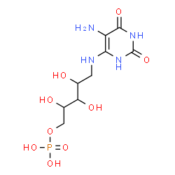 ChemSpider 2D Image | 1-[(5-Amino-2,6-dioxo-1,2,3,6-tetrahydro-4-pyrimidinyl)amino]-1-deoxy-5-O-phosphonopentitol | C9H17N4O9P