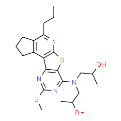 ChemSpider 2D Image | 1,1'-{[9-(Methylsulfanyl)-4-propyl-2,3-dihydro-1H-cyclopenta[4',5']pyrido[3',2':4,5]thieno[3,2-d]pyrimidin-7-yl]imino}di(2-propanol) | C22H30N4O2S2