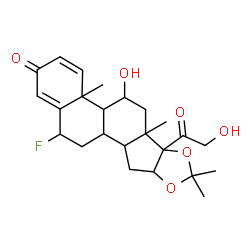 ChemSpider 2D Image | 12-Fluoro-6b-glycoloyl-5-hydroxy-4a,6a,8,8-tetramethyl-4a,4b,5,6,6a,6b,9a,10,10a,10b,11,12-dodecahydro-2H-naphtho[2',1':4,5]indeno[1,2-d][1,3]dioxol-2-one | C24H31FO6