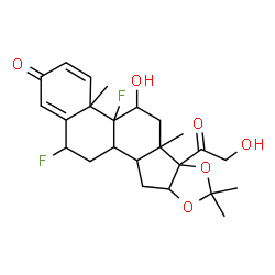 ChemSpider 2D Image | 4b,12-Difluoro-6b-glycoloyl-5-hydroxy-4a,6a,8,8-tetramethyl-4a,4b,5,6,6a,6b,9a,10,10a,10b,11,12-dodecahydro-2H-naphtho[2',1':4,5]indeno[1,2-d][1,3]dioxol-2-one | C24H30F2O6