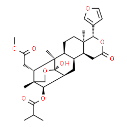 ChemSpider 2D Image | (1R,2S,5R,6R,10S,11R,13S,14R,15R,18R,19S)-6-(3-Furyl)-18-hydroxy-19-(2-methoxy-2-oxoethyl)-1,5,15-trimethyl-8-oxo-7,17-dioxapentacyclo[13.3.1.0~2,11~.0~5,10~.0~13,18~]nonadec-14-yl 2-methylpropanoate | C31H42O9