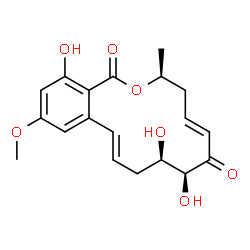 ChemSpider 2D Image | (3S,5E,8S,9R,11E)-8,9,16-Trihydroxy-14-methoxy-3-methyl-3,4,9,10-tetrahydro-1H-2-benzoxacyclotetradecine-1,7(8H)-dione | C19H22O7