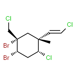 ChemSpider 2D Image | (1S,2S,4R,5R)-1,2-Dibromo-4-chloro-1-(chloromethyl)-5-[(E)-2-chlorovinyl]-5-methylcyclohexane | C10H13Br2Cl3
