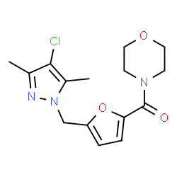 ChemSpider 2D Image | {5-[(4-Chloro-3,5-dimethyl-1H-pyrazol-1-yl)methyl]-2-furyl}(4-morpholinyl)methanone | C15H18ClN3O3