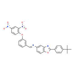 ChemSpider 2D Image | (E)-1-[3-(2,4-Dinitrophenoxy)phenyl]-N-{2-[4-(2-methyl-2-propanyl)phenyl]-1,3-benzoxazol-5-yl}methanimine | C30H24N4O6