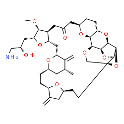 ChemSpider 2D Image | (1S,4S,7S,10S,13S,15R,17R,19S,21R,22R,23S,27R,30S,32R,33R,34S,36S,37S)-21-[(2S)-3-Amino-2-hydroxypropyl]-22-methoxy-15-methyl-9,16-bis(methylene)-2,20,31,35,38,39,40,41-octaoxanonacyclo[25.9.2.1~4,33~
.1~7,10~.1~13,17~.0~4,34~.0~19,23~.0~30,37~.0~32,36~]hentetracontan-25-one | C40H59NO11