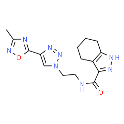 ChemSpider 2D Image | N-{2-[4-(3-Methyl-1,2,4-oxadiazol-5-yl)-1H-1,2,3-triazol-1-yl]ethyl}-4,5,6,7-tetrahydro-1H-indazole-3-carboxamide | C15H18N8O2