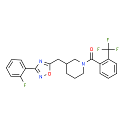 ChemSpider 2D Image | (3-{[3-(2-Fluorophenyl)-1,2,4-oxadiazol-5-yl]methyl}-1-piperidinyl)[2-(trifluoromethyl)phenyl]methanone | C22H19F4N3O2