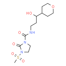ChemSpider 2D Image | N-[3-Hydroxy-3-(tetrahydro-2H-pyran-4-yl)propyl]-3-(methylsulfonyl)-2-oxo-1-imidazolidinecarboxamide | C13H23N3O6S