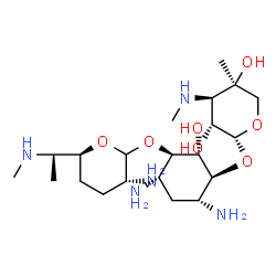 ChemSpider 2D Image | (1S,2S,3R,4S,6R)-4,6-Diamino-3-({(3R,6S)-3-amino-6-[(1R)-1-(methylamino)ethyl]tetrahydro-2H-pyran-2-yl}oxy)-2-hydroxycyclohexyl 3-deoxy-4-C-methyl-3-(methylamino)-beta-L-arabinopyranoside | C21H43N5O7