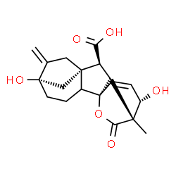 ChemSpider 2D Image | (1R,5S,8S,9S,11R,12S)-5,12-Dihydroxy-11-methyl-6-methylene-16-oxo-15-oxapentacyclo[9.3.2.1~5,8~.0~1,10~.0~2,8~]heptadec-13-ene-9-carboxylic acid | C19H22O6