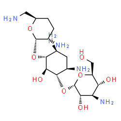 ChemSpider 2D Image | (1R,2S,3S,4R,6S)-4,6-Diamino-3-[(3-amino-3-deoxy-alpha-L-glucopyranosyl)oxy]-2-hydroxycyclohexyl 2,6-diamino-2,3,4,6-tetradeoxy-alpha-L-erythro-hexopyranoside | C18H37N5O8
