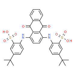 ChemSpider 2D Image | 2,2'-[(9,10-Dioxo-9,10-dihydroanthracene-1,4-diyl)diimino]bis[5-(2-methyl-2-propanyl)benzenesulfonic acid] | C34H34N2O8S2