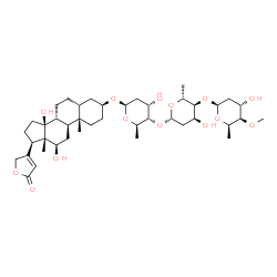 ChemSpider 2D Image | (3beta,5beta,12beta)-3-{[2,6-Dideoxy-4-O-methyl-beta-D-xylo-hexopyranosyl-(1->4)-2,6-dideoxy-beta-D-ribo-hexopyranosyl-(1->4)-2,6-dideoxy-beta-D-ribo-hexopyranosyl]oxy}-12,14-dihydroxycard-20(22)-enol
ide | C42H66O14