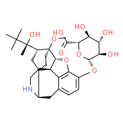 ChemSpider 2D Image | (5alpha,6beta,14beta,18R)-18-[(2R)-2-Hydroxy-3,3-dimethyl-2-butanyl]-6-methoxy-18,19-dihydro-4,5-epoxy-6,14-ethenomorphinan-3-yl beta-D-glucopyranosiduronic acid | C31H43NO10