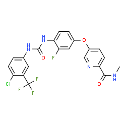 ChemSpider 2D Image | 5-[4-({[4-Chloro-3-(trifluoromethyl)phenyl]carbamoyl}amino)-3-fluorophenoxy]-N-methyl-2-pyridinecarboxamide | C21H15ClF4N4O3
