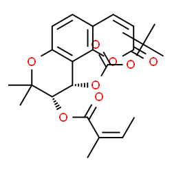 ChemSpider 2D Image | (9S,10S)-8,8-Dimethyl-10-({[(2-methyl-2-propanyl)oxy]carbonyl}oxy)-2-oxo-9,10-dihydro-2H,8H-pyrano[2,3-f]chromen-9-yl (2Z)-2-methyl-2-butenoate | C24H28O8