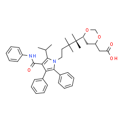 ChemSpider 2D Image | [(6R)-6-{5-[2-Isopropyl-4,5-diphenyl-3-(phenylcarbamoyl)-1H-pyrrol-1-yl]-2,3,3-trimethyl-2-pentanyl}-1,3-dioxan-4-yl]acetic acid | C40H48N2O5