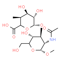 ChemSpider 2D Image | Methyl (5xi)-2-acetamido-2-deoxy-3-O-[(5xi)-4-deoxy-4-methyl-beta-D-arabino-hexopyranuronosyl]-alpha-L-xylo-hexopyranoside | C16H27NO11