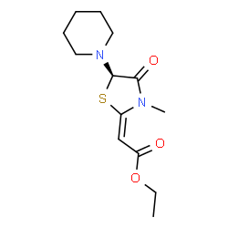 ChemSpider 2D Image | Ethyl (2E)-[(5R)-3-methyl-4-oxo-5-(1-piperidinyl)-1,3-thiazolidin-2-ylidene]acetate | C13H20N2O3S
