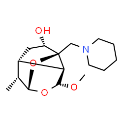 ChemSpider 2D Image | (1R,3R,4S,6S,7S,8R,10R)-8-Methoxy-10-methyl-3-(1-piperidinylmethyl)-2,9-dioxatricyclo[4.3.1.0~3,7~]decan-4-ol | C16H27NO4