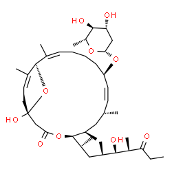 ChemSpider 2D Image | (1R,5S,6R,8R,9Z,11R,15Z,17R)-1-Hydroxy-5-[(2R,4R,5S,6S)-5-hydroxy-4,6-dimethyl-7-oxo-2-nonanyl]-6,8,16,18-tetramethyl-3-oxo-4,21-dioxabicyclo[15.3.1]henicosa-9,15,18-trien-11-yl 2,6-dideoxy-beta-D-ara
bino-hexopyranoside | C40H66O10