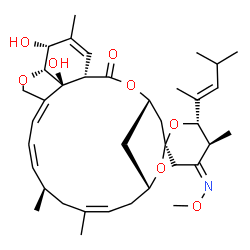 ChemSpider 2D Image | (1'S,2R,4E,4'S,5S,6S,8'R,10'Z,13'R,14'Z,16'Z,20'R,21'R,24'S)-21',24'-Dihydroxy-4-(methoxyimino)-5,11',13',22'-tetramethyl-6-[(2E)-4-methyl-2-penten-2-yl]-3,4,5,6-tetrahydro-2'H-spiro[pyran-2,6'-[3,7,1
9]trioxatetracyclo[15.6.1.1~4,8~.0~20,24~]pentacosa[10,14,16,22]tetraen]-2'-one | C37H53NO8