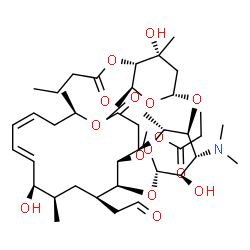 ChemSpider 2D Image | (2S,3S,4R,6S)-6-{[(2R,3S,4R,5R,6S)-4-(Dimethylamino)-5-hydroxy-6-{[(4R,5S,6S,7R,9R,10R,11E,13Z,16R)-10-hydroxy-5-methoxy-9,16-dimethyl-2-oxo-7-(2-oxoethyl)-4-(propionyloxy)oxacyclohexadeca-11,13-dien-
6-yl]oxy}-2-methyltetrahydro-2H-pyran-3-yl]oxy}-4-hydroxy-2,4-dimethyltetrahydro-2H-pyran-3-yl butanoate | C42H69NO15