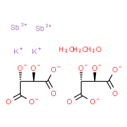 ChemSpider 2D Image | Antimony(3+) potassium (2R,3R)-2,3-dioxidosuccinate hydrate (2:2:2:3) | C8H10K2O15Sb2