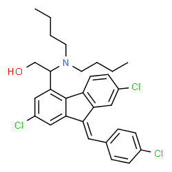 ChemSpider 2D Image | 2-(Dibutylamino)-2-[(9E)-2,7-dichloro-9-(4-chlorobenzylidene)-9H-fluoren-4-yl]ethanol | C30H32Cl3NO