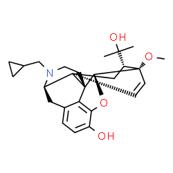ChemSpider 2D Image | (5beta,14beta,18R)-17-(Cyclopropylmethyl)-18-(2-hydroxy-2-propanyl)-6-methoxy-7,8-didehydro-18,19-dihydro-4,5-epoxy-6,14-ethenomorphinan-3-ol | C26H33NO4