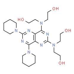 ChemSpider 2D Image | 2,2',2'',2'''-{[6,8-Di(1-piperidinyl)pyrimido[5,4-d]pyrimidine-2,4-diyl]dinitrilo}tetraethanol | C24H40N8O4