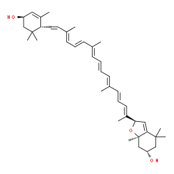 ChemSpider 2D Image | (3S,3'R,5R,6'R,8R,9cis)-4',5'-Didehydro-5,5',6',8-tetrahydro-5,8-epoxy-beta,beta-carotene-3,3'-diol | C40H56O3