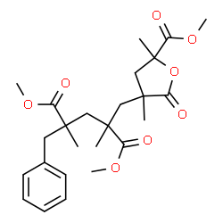 ChemSpider 2D Image | Dimethyl 2-benzyl-4-{[5-(methoxycarbonyl)-3,5-dimethyl-2-oxotetrahydro-3-furanyl]methyl}-2,4-dimethylpentanedioate | C25H34O8