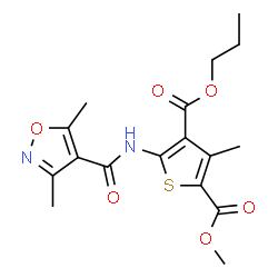ChemSpider 2D Image | 2-Methyl 4-propyl 5-{[(3,5-dimethyl-1,2-oxazol-4-yl)carbonyl]amino}-3-methyl-2,4-thiophenedicarboxylate | C17H20N2O6S