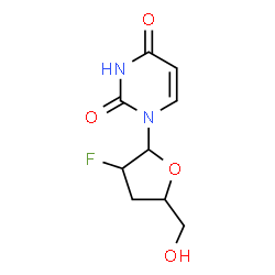 ChemSpider 2D Image | 1-(2,3-Dideoxy-2-fluoropentofuranosyl)-2,4(1H,3H)-pyrimidinedione | C9H11FN2O4