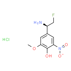 ChemSpider 2D Image | 4-[(1R)-1-Amino-2-fluoroethyl]-2-methoxy-6-nitrophenol hydrochloride (1:1) | C9H12ClFN2O4
