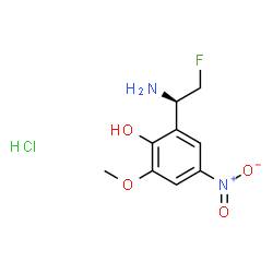 ChemSpider 2D Image | 2-[(1R)-1-Amino-2-fluoroethyl]-6-methoxy-4-nitrophenol hydrochloride (1:1) | C9H12ClFN2O4