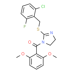 ChemSpider 2D Image | {2-[(2-Chloro-6-fluorobenzyl)sulfanyl]-4,5-dihydro-1H-imidazol-1-yl}(2,6-dimethoxyphenyl)methanone | C19H18ClFN2O3S