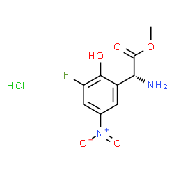ChemSpider 2D Image | Methyl (2R)-amino(3-fluoro-2-hydroxy-5-nitrophenyl)acetate hydrochloride (1:1) | C9H10ClFN2O5