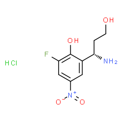 ChemSpider 2D Image | 2-[(1S)-1-Amino-3-hydroxypropyl]-6-fluoro-4-nitrophenol hydrochloride (1:1) | C9H12ClFN2O4