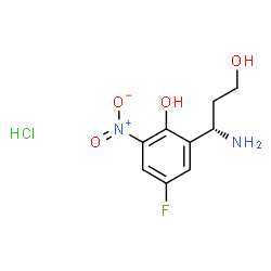 ChemSpider 2D Image | 2-[(1S)-1-Amino-3-hydroxypropyl]-4-fluoro-6-nitrophenol hydrochloride (1:1) | C9H12ClFN2O4