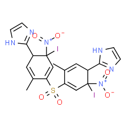 ChemSpider 2D Image | 2,2'-[Sulfonylbis(6-iodo-3-methyl-6-nitro-2,4-cyclohexadiene-4,1-diyl)]bis(1H-imidazole) | C20H18I2N6O6S
