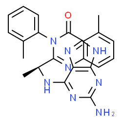 ChemSpider 2D Image | 2-[(1S)-1-[(2-Amino-9H-purin-6-yl)amino]ethyl]-5-methyl-3-(2-methylphenyl)-4(3H)-quinazolinone | C23H22N8O