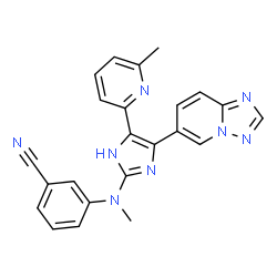 ChemSpider 2D Image | 3-{Methyl[4-(6-methyl-2-pyridinyl)-5-([1,2,4]triazolo[1,5-a]pyridin-6-yl)-1H-imidazol-2-yl]amino}benzonitrile | C23H18N8