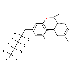 ChemSpider 2D Image | (6aR,10aR)-6,6,9-Trimethyl-3-[(2,2,3,3,4,4,5,5,5-~2~H_9_)pentyl]-6a,7,10,10a-tetrahydro-6H-benzo[c]chromen-1-ol | C21H21D9O2